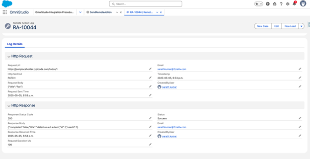 3.Click on the record Id to view full details in the Salesforce UI. 2